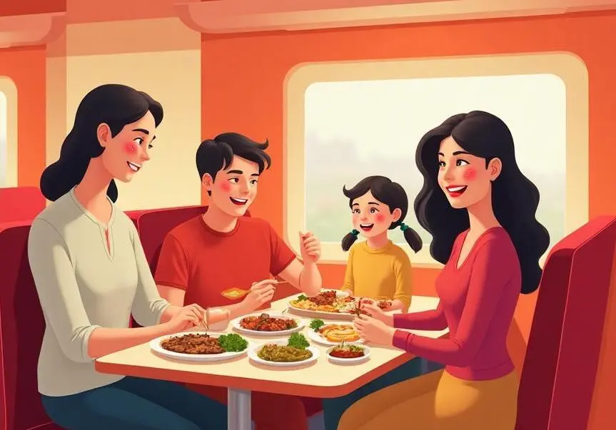 A family eating together in a train